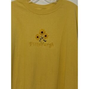 Vintage Pittsburgh 90s Yellow Embroidered Sunflowers T-Shirt Sz 2XL  Cotton